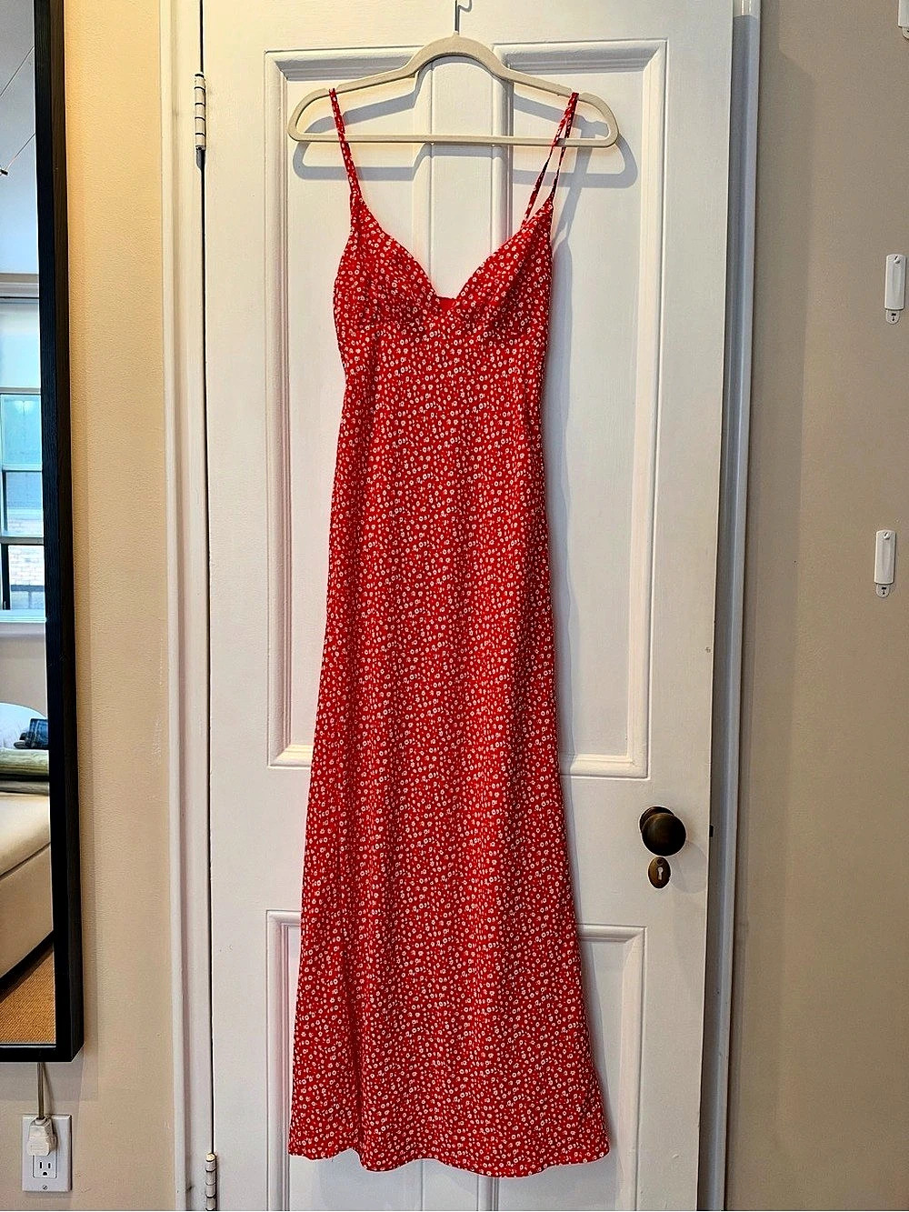 Princess Polly Red Ditsy Floral Slip Maxi Dress Sweetheart Neckline US 4